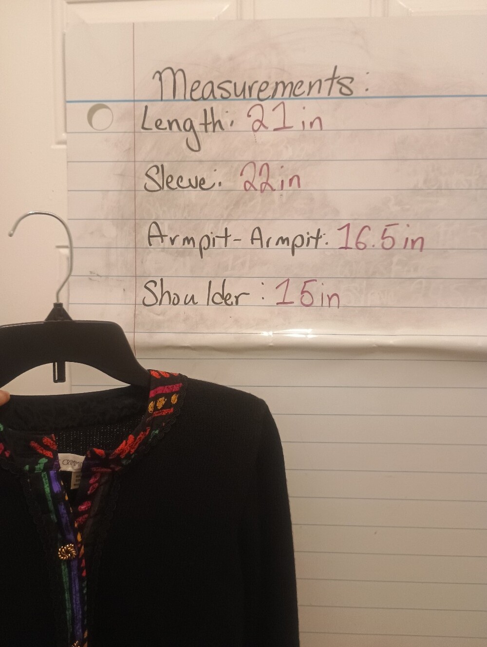 Anne Crimminys Black Knit Embroidered Sweater Cardigan with Multicolor Trim - Picture 14 of 16
